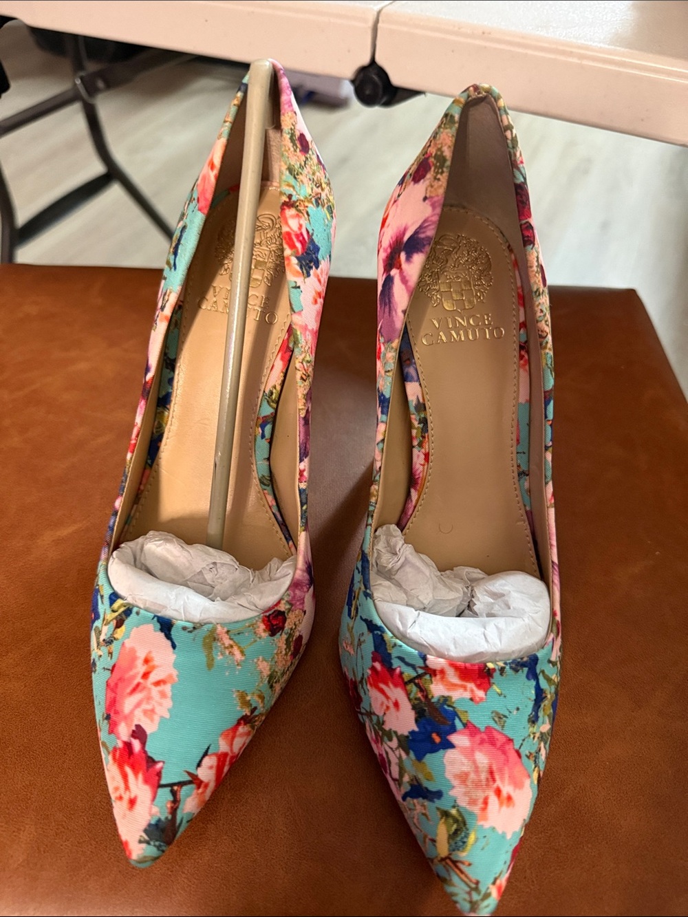 Vince Camuto Floral Pointed-Toe Pumps in Aqua and Pink Multi